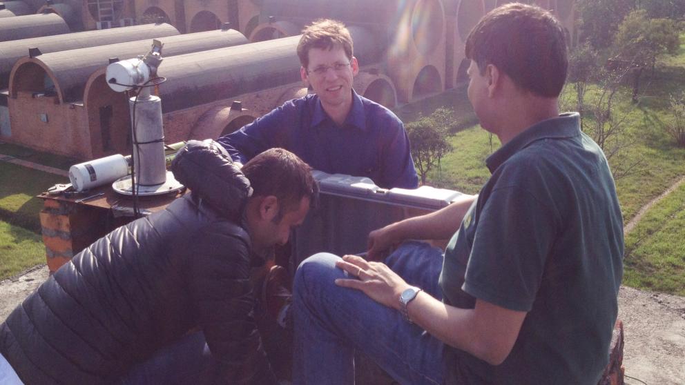 IASS Scientific Director Mark Lawrence and colleagues set up scientific instruments to monitor atmospheric parameters in Lumbini in southern Nepal.