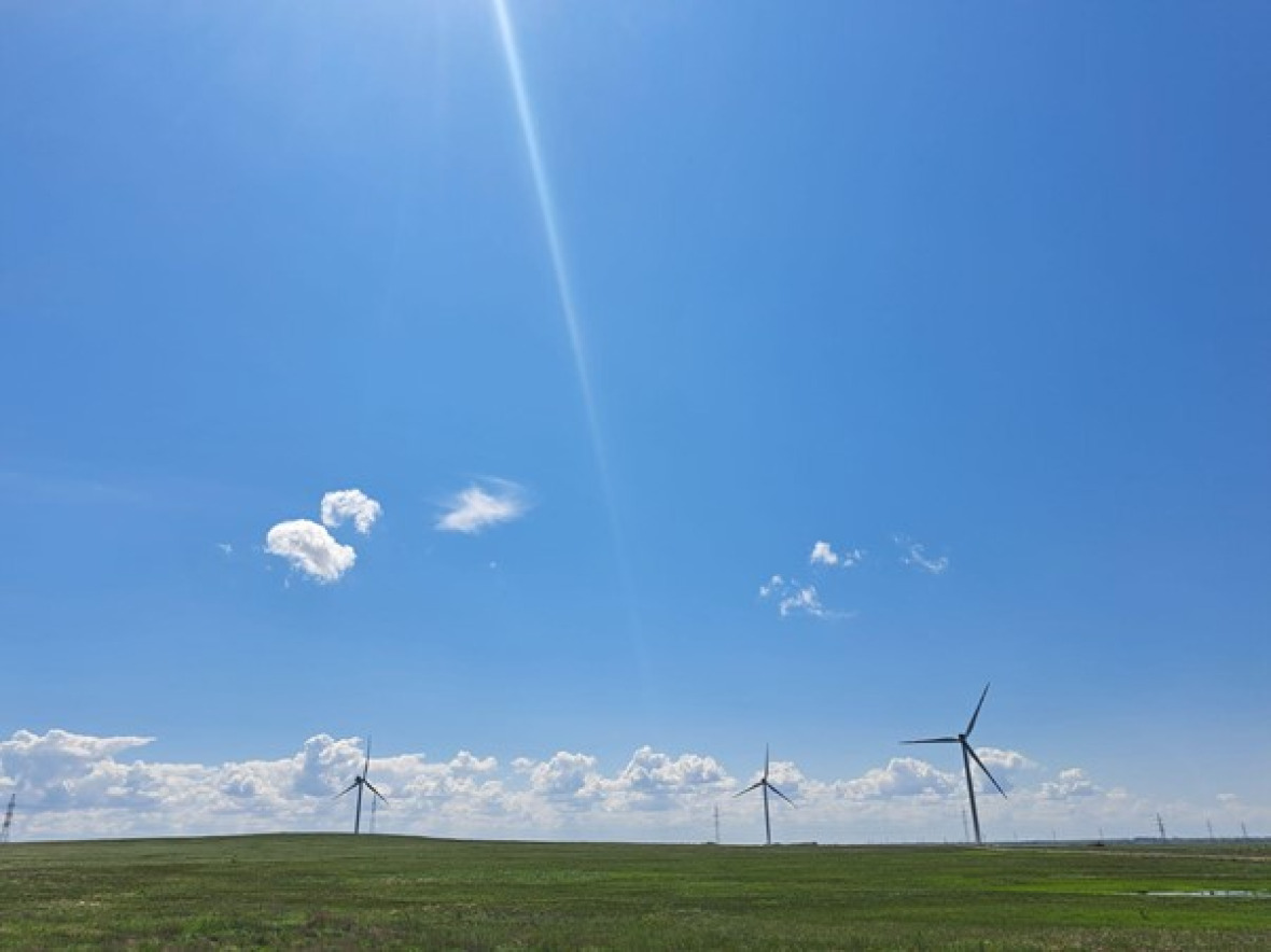 Vestas wind turbines on the Kazakh Steppes at the Astana Expo-2017 Wind Farm in northern Kazakhstan.